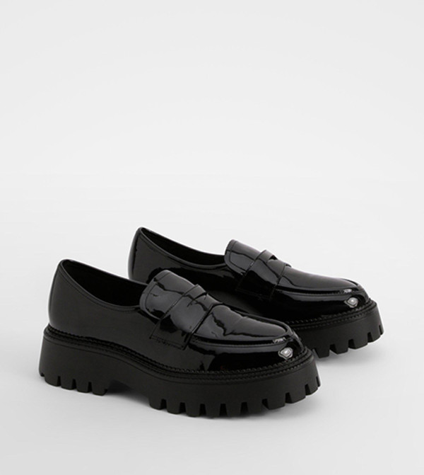 Wide Fit Patent Chunky Sole Loafers