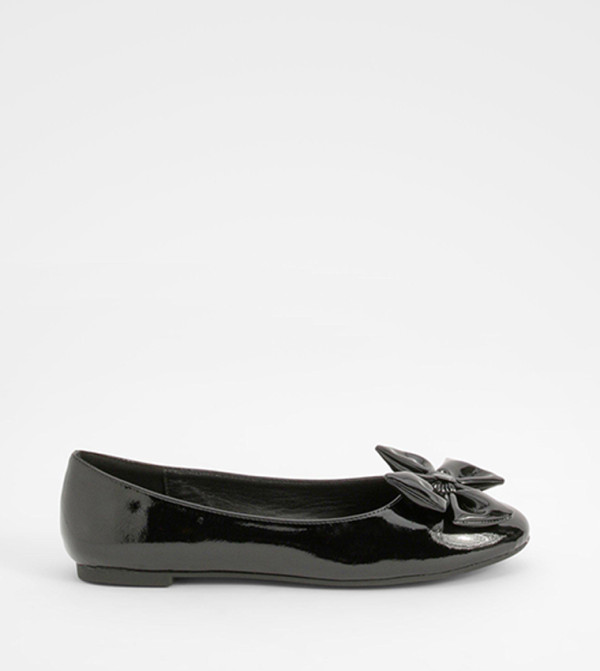 Patent Bow Detail Round Toe Ballerinas