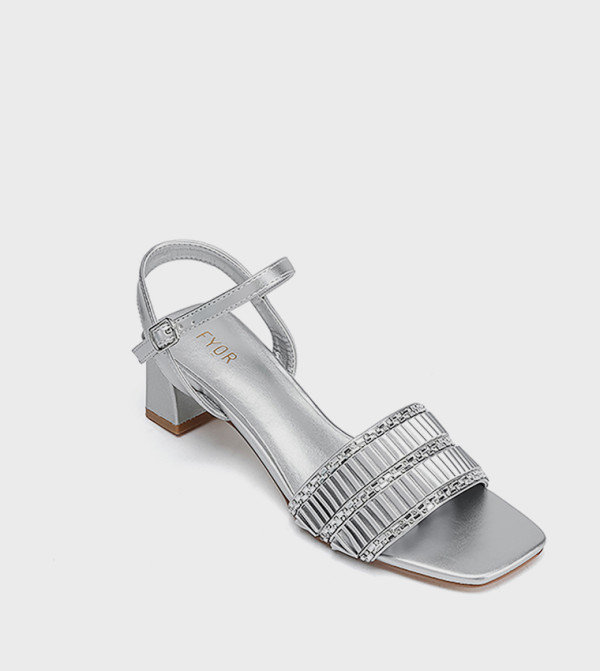 Embellished Ankle Strap Heeled Sandals