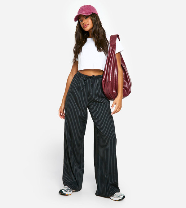Striped Drawstring Waist Wide Leg Trousers