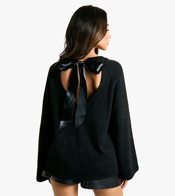Bow Detail Crew Neck Oversized Sweater