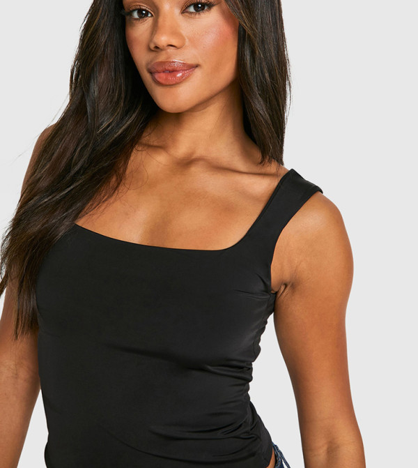 Double Layer Slinky Square Neck Crop top