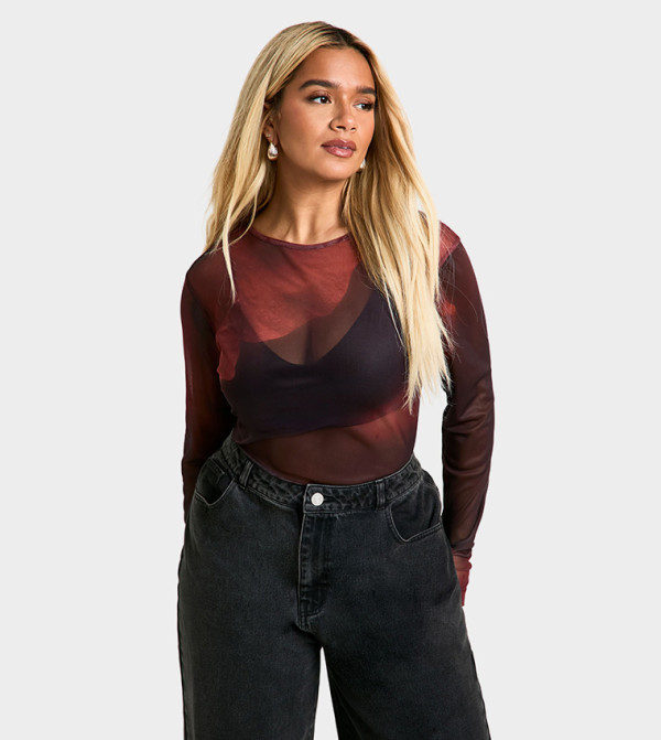 Curve Mesh Long Sleeves Top