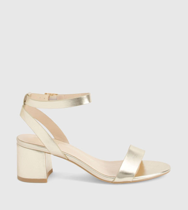Metallic Barely There Block Heel Sandals