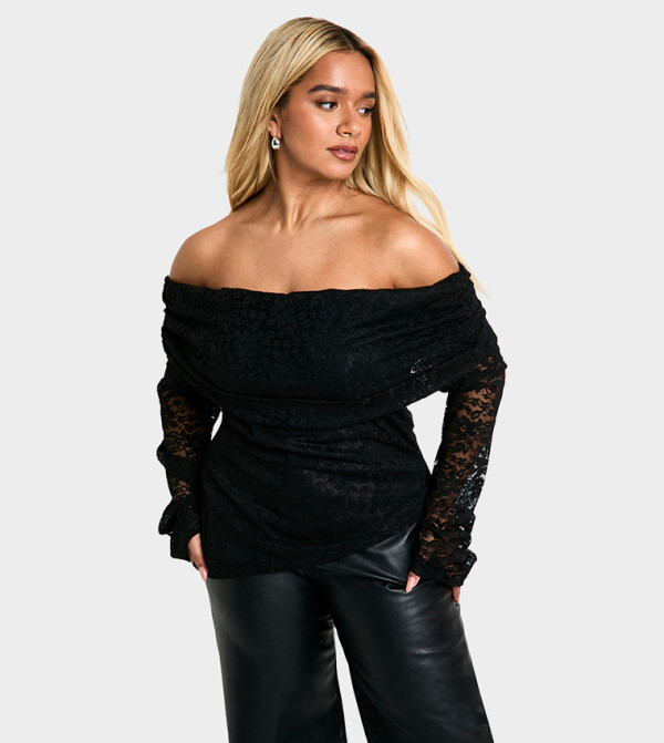 Curve Lace Bardot Asymmetric Top