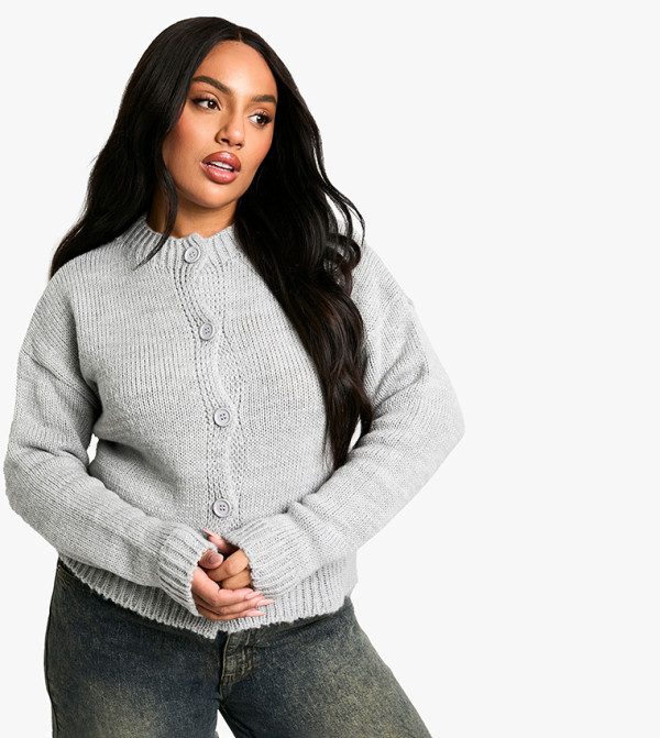 Curve Crew Neck Button Front Cardigan