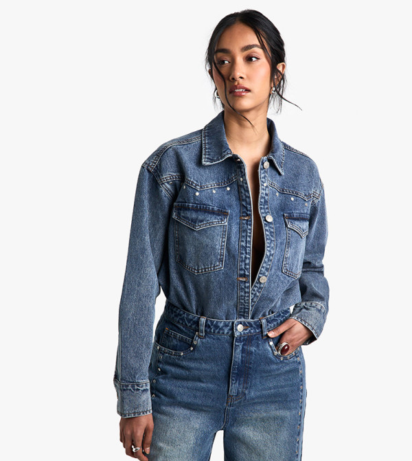 Studded Western Denim Shirt