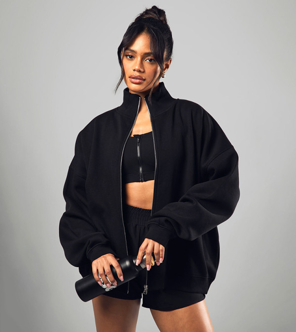 Long Sleeves Zip Through Oversized Jacket