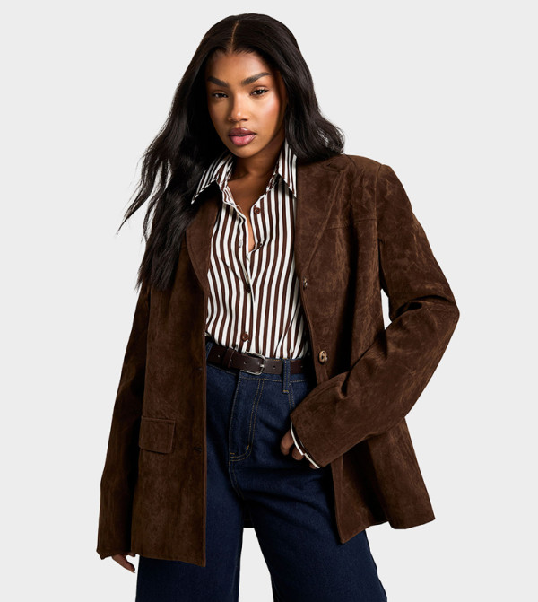 Vintage Look Faux Suede Oversized Blazer