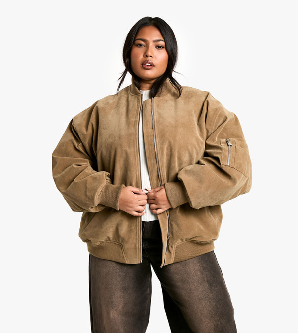 Curve Vintage Suede Look Oversized Bomber Jacket