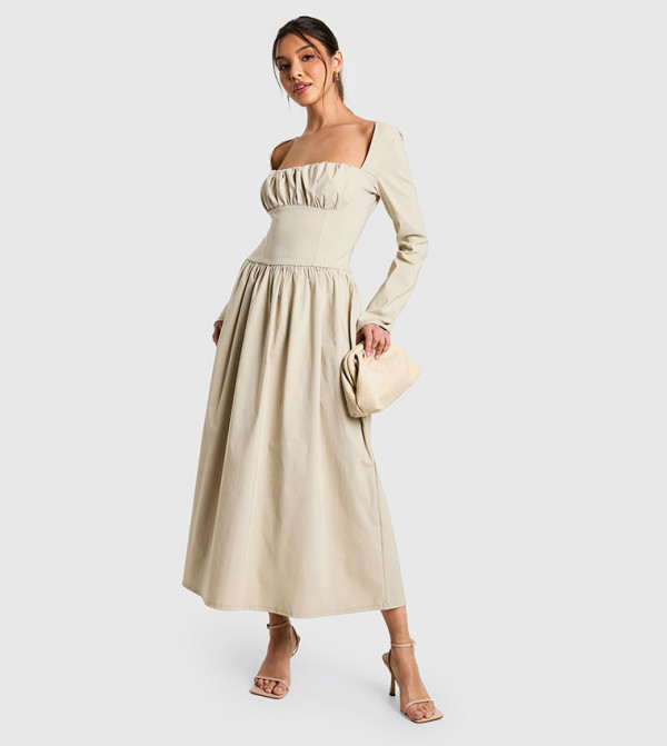 Solid Square Neck Midaxi Dress