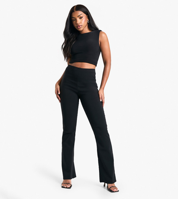 Stretch High Waist Flared Trousers