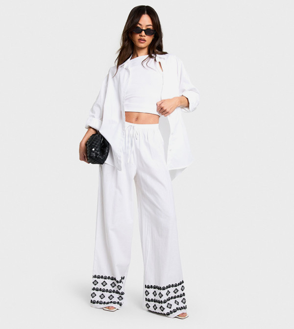 Tall Wide Leg Broderie Hem Trousers