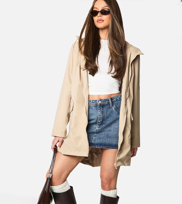 Pocket Detail Hooded Trench Coat