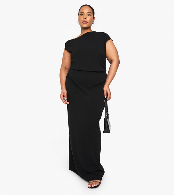 Curve Ruched Asymmetric Maxi Dress