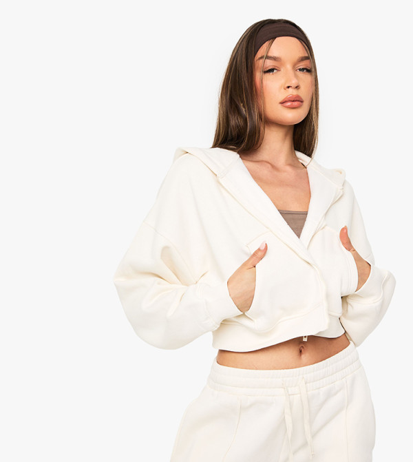 Zippered Long Sleeves Crop Hooded Jacket