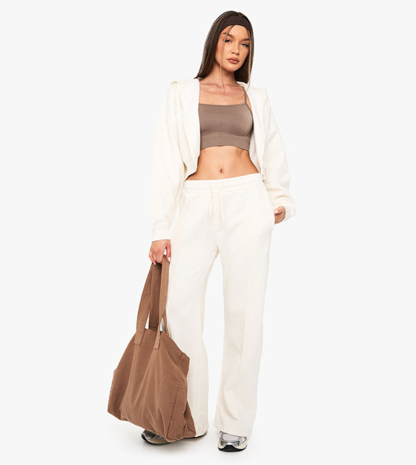 Pintuck Detail Deep Waistband Wide Leg Sweatpants
