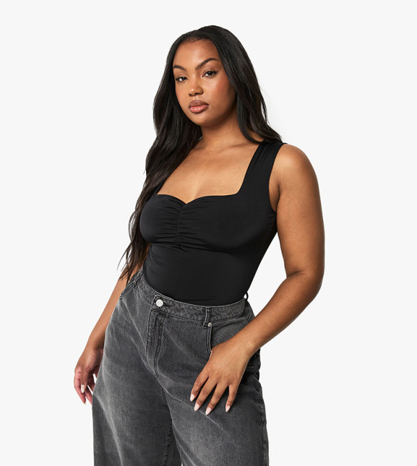 Curve Double Layer Ruched Front Bodysuit Top