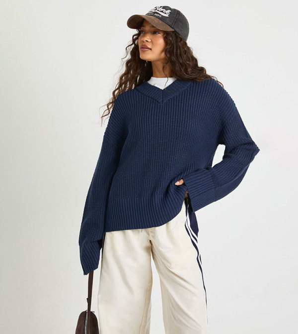 V-Neck Chunky Knitted Sweater