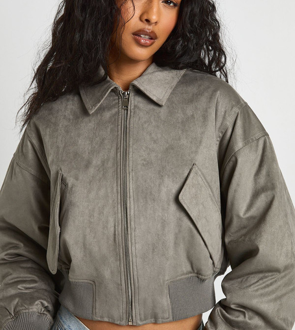 Faux Suede Bomber Jacket