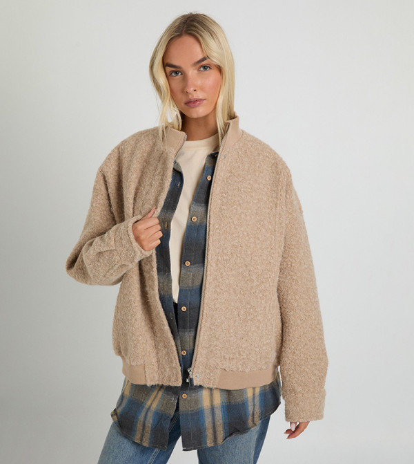Boucle Wool Look Bomber Jacket