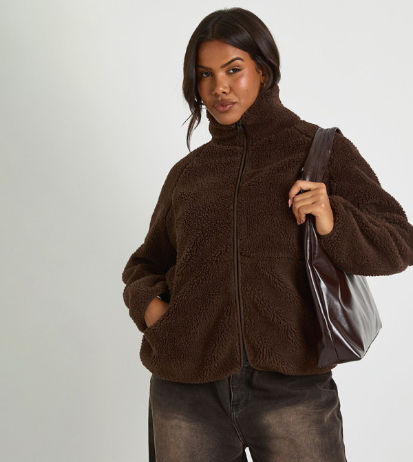 Long Sleeves Oversized Teddy Jacket