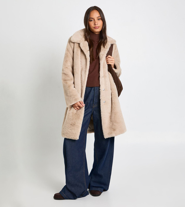 Faux Fur Collared Midi Jacket