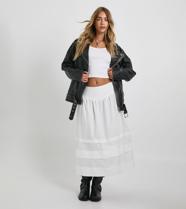 Elastic Waist Midaxi Tiered Skirt