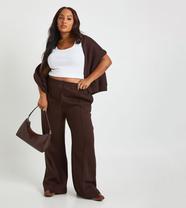 Curve Core Pintuck Detail Deep Waistband Wide Leg Sweatpants