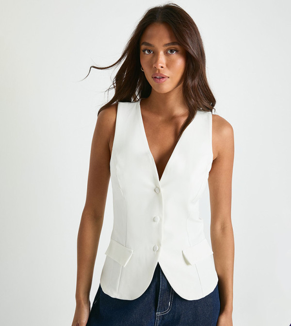 Button Trim Detail Tailored Waistcoat