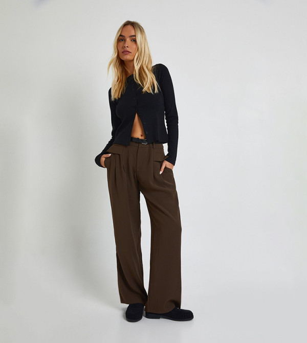 Fluid Belted Straight Fit Trousers
