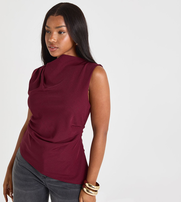 Solid Ruched Asymmetric Top