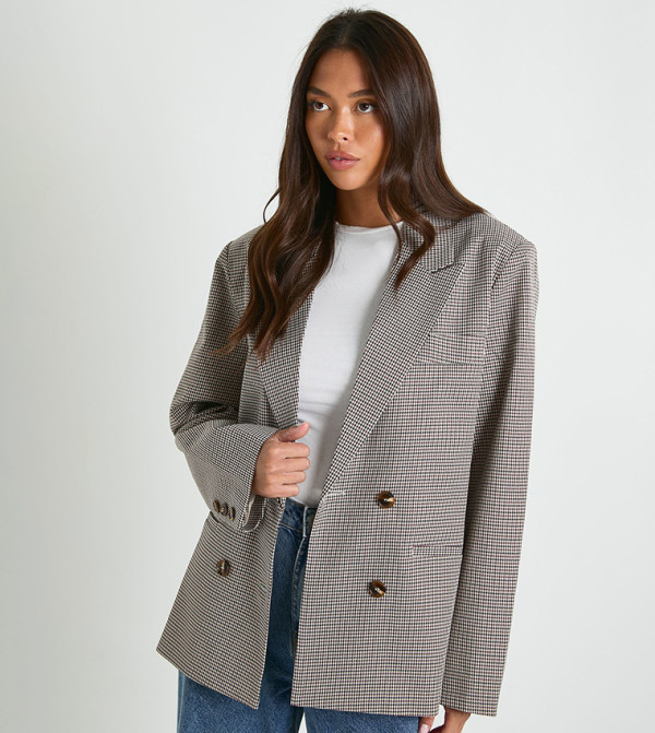 Tonal Mini Check Oversized Tailored Blazer