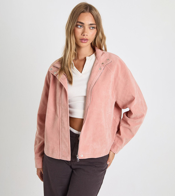 Faux Suede Bomber Jacket