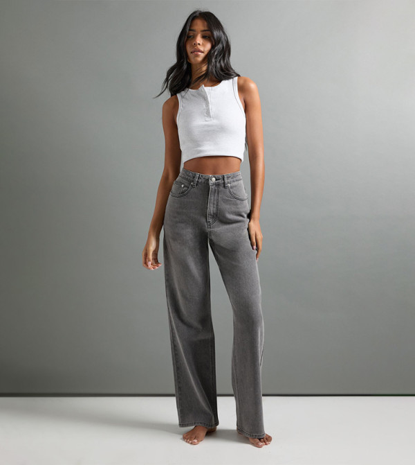 Tall Washed High Waist Straight Fit Jeans