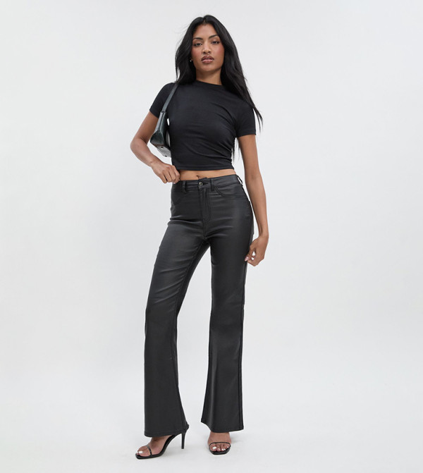 High Waist Coated Skinny Fit Flared Jeans
