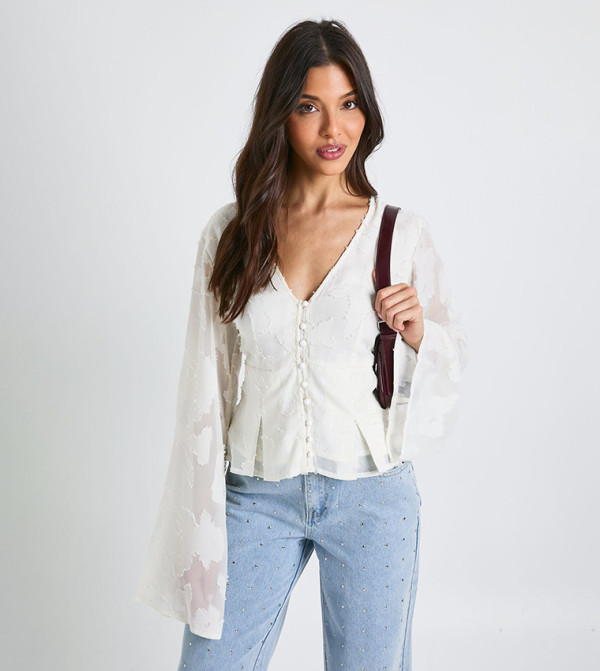 Floral Textured Button Down Top