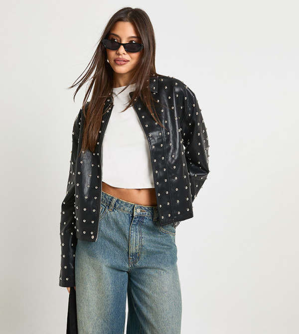 Premium Faux Leather Studded Jacket