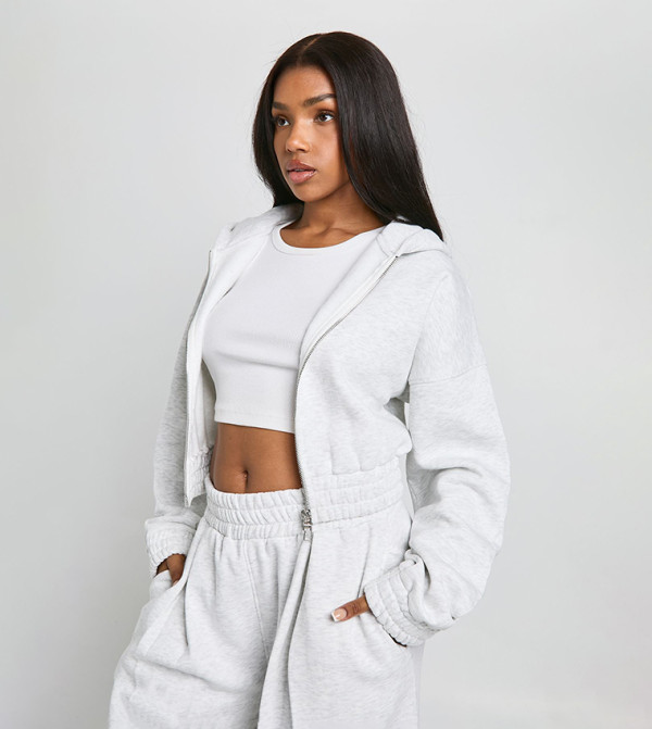 Zippered Cinched Waist Cropped Hooded Jacket