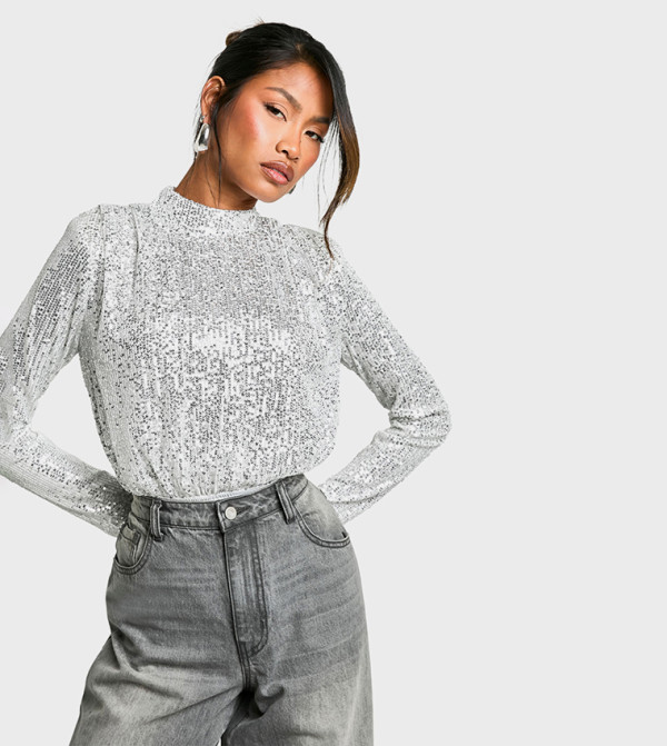 Sequined High Neck Bodysuit Top