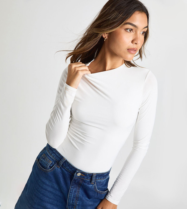 Double Layer Slinky Long Sleeves Bodysuit Top