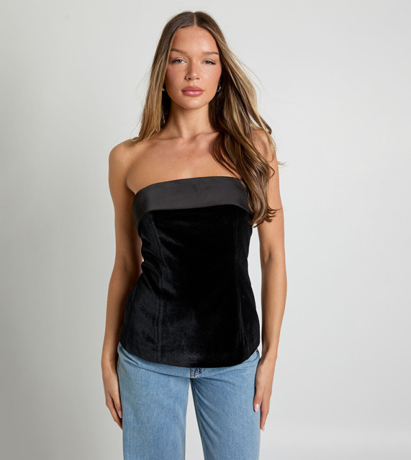 Foldover Velvet Strapless Top