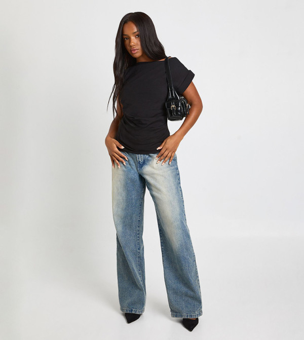 Jersey Cinched Waist Short Sleeves Top