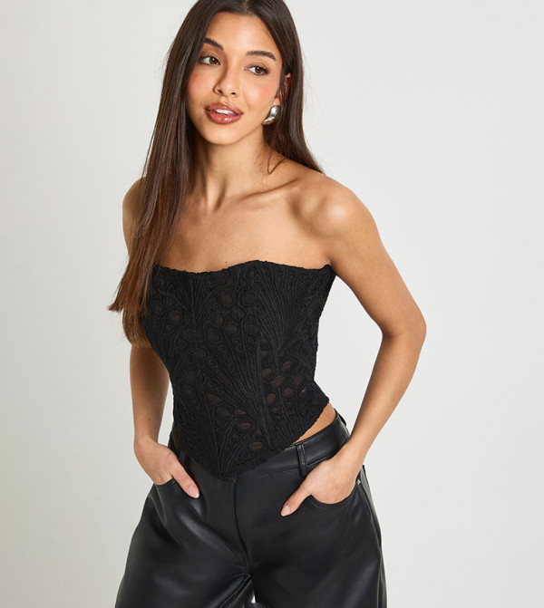Sheer Lace Bandeau Corset Crop Top