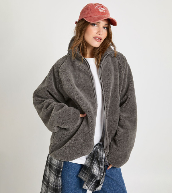 Teddy Zip Up Oversized Jacket