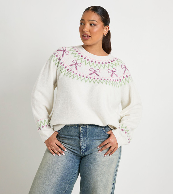 Curve Bow Fairisle Crew Neck Sweater