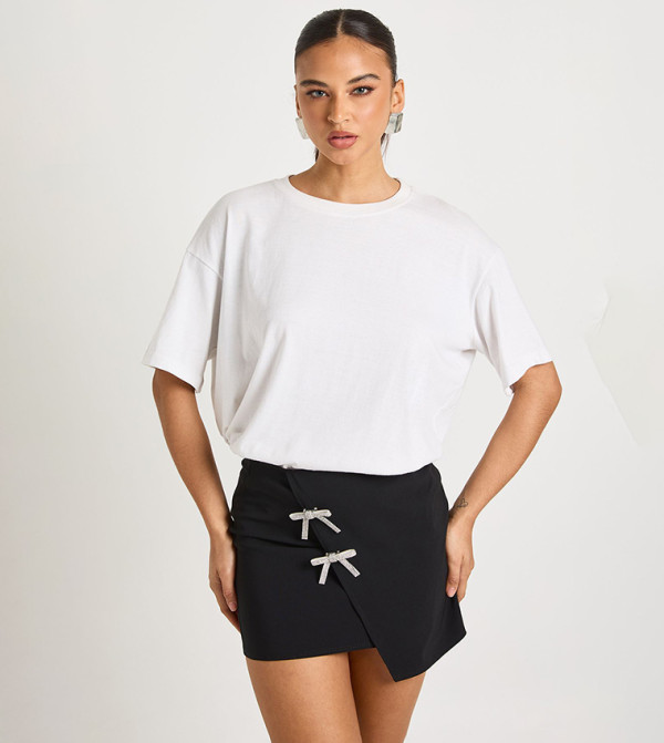 Bengaline Mini Skirt With Diamante Bow Detail
