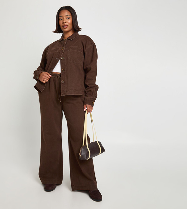 Curve Washed Elastic Wide Leg Trousers