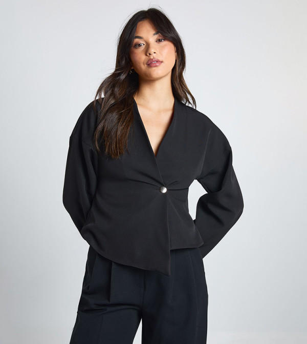 Gold Button Long Sleeves Wrap Top