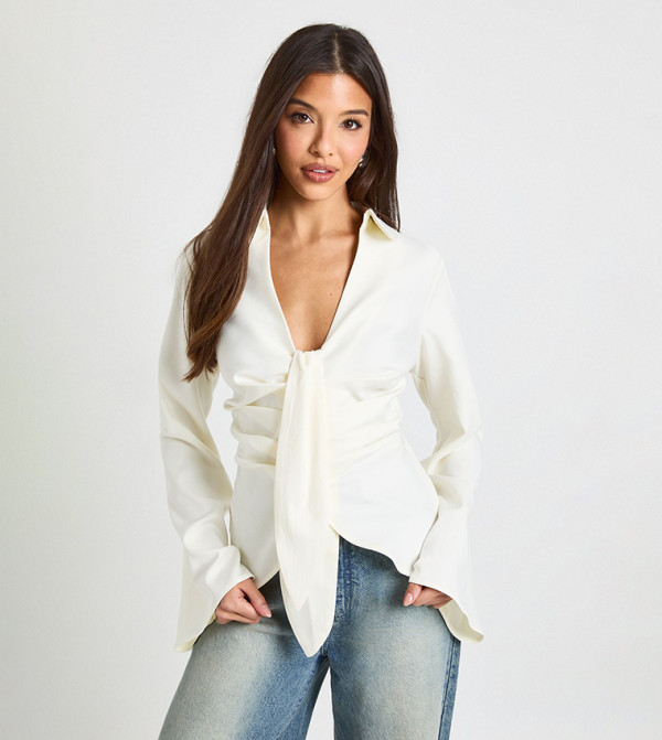 Drape Cinched Long Sleeves Shirt